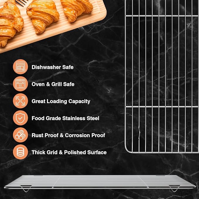 Cooling Rack and Baking Rack with Stainless Steel, 2 - Pack Heavy Duty Cooling Racks for Cooking and Baking, Rectangle Cookie Cooling Rack 16 x 12Inches, Oven & Dishwasher Safe