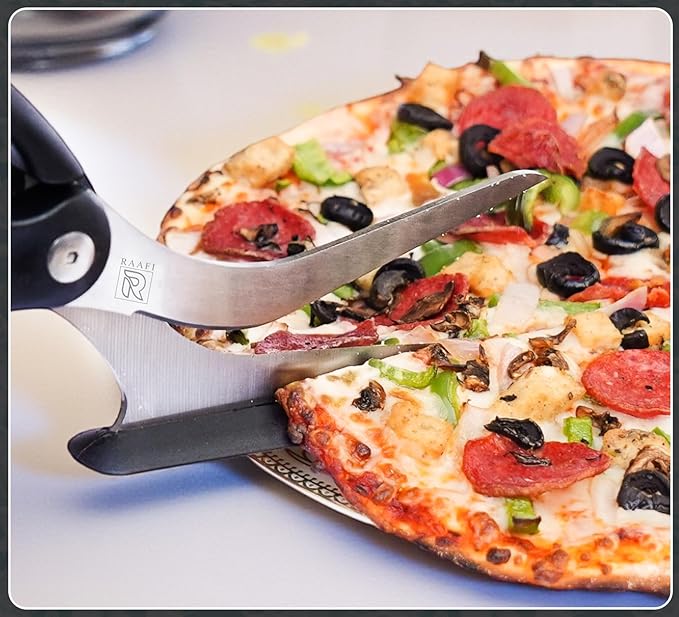 Pizza Scissors with Non Stick Slice Server. Sharp Pizza Cutting Without Topping Mess.Firm Grip, Food Grade Stainless Steel Pizza Cutter. Dishwasher Safe. 4 in 1 Kitchen Tool