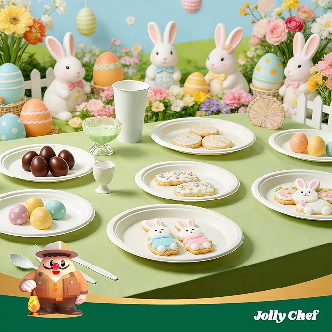 JOLLY CHEF Compostable Heavy Duty Plates 𝟭𝟬 𝗜𝗻𝗰𝗵 [𝟱𝟬𝟬 𝗣𝗮𝗰𝗸] Eco-Friendly Disposable White Uncoated Paper Plates Bagasse Sugarcane Biodegradable for Hot Cold Food Party Dinner Christmas