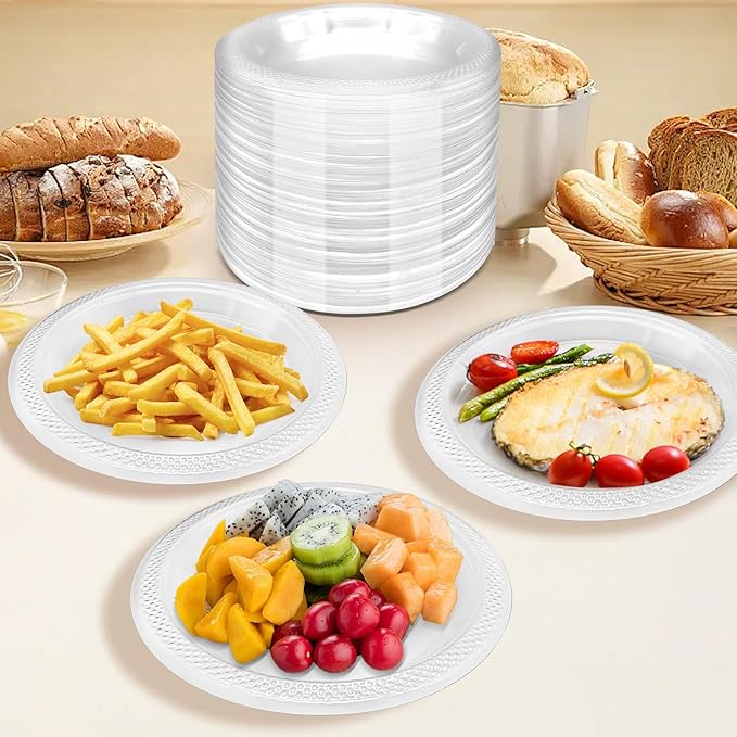 100 Count Clear Plastic Plates 9 Inch,Washable & Reusable，Dessert Plates Disposable,Cake Plates Disposable,Clear Plates For Party,Weddings and Events