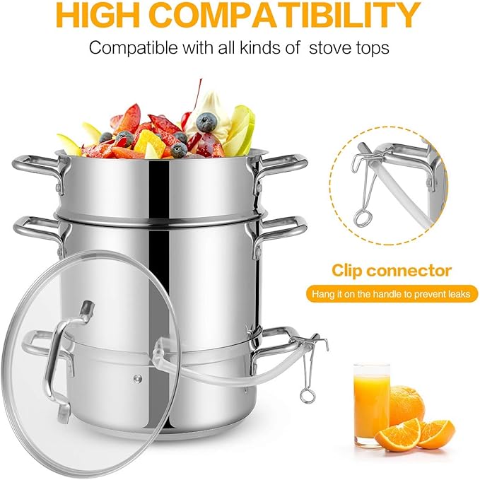 Tri-Ply Stainless Steel Sauce Pan with Steamer Basket & Straining Glass Lid — Heavy-Duty,Thick Base,Rust-Resistant,Warp-Free —100% Food-Grade —Built to Last– Works with All Stovetops, Pasta Pot