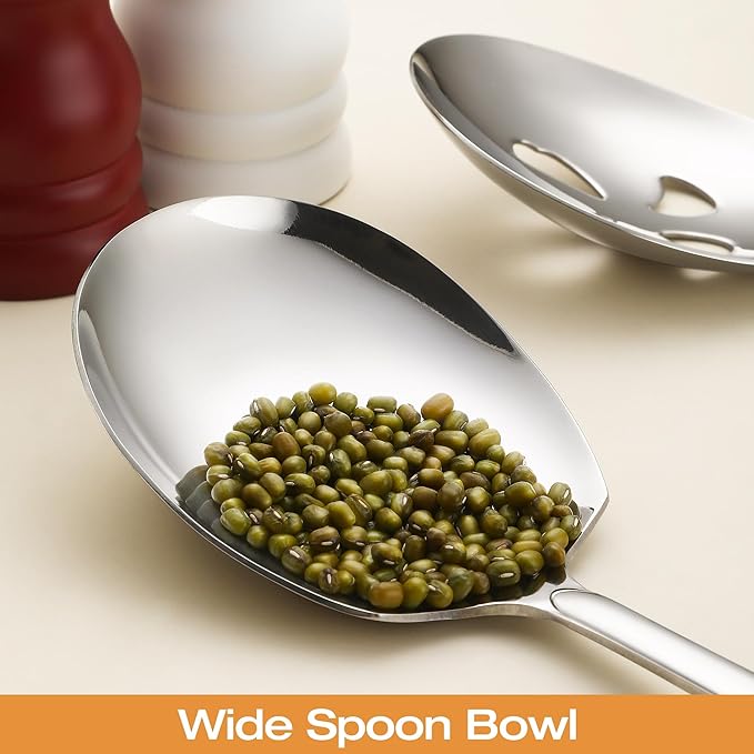 Extra Large Serving Spoons Set 11.7-Inch Serving Slotted Spoon and Serving Spoon 18/8 Stainless Steel Big Serving Utensil for Buffet, Parties, Catering - Dishwasher Safe(2-Pack, Silver)