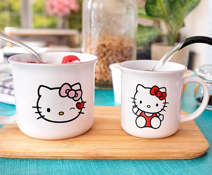 Toynk Sanrio Hello Kitty Ceramic Camper Mugs, Set of 2 | BPA-Free Travel Coffee Cup For Espresso, Caffeine, Cocoa, Drink Beverages | Home & Kitchen Essentials | Kawaii Cute Gifts and Collectibles
