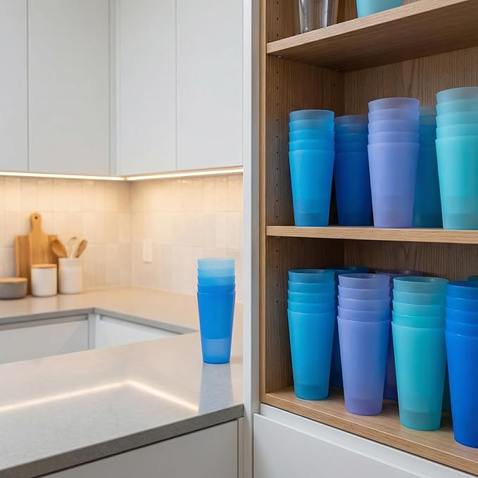 32-ounce Cups, BPA-free Plastic Tumblers Reusable Dishwasher Safe Set of 12 in 4 Assorted Colors Large Drinking Glasses