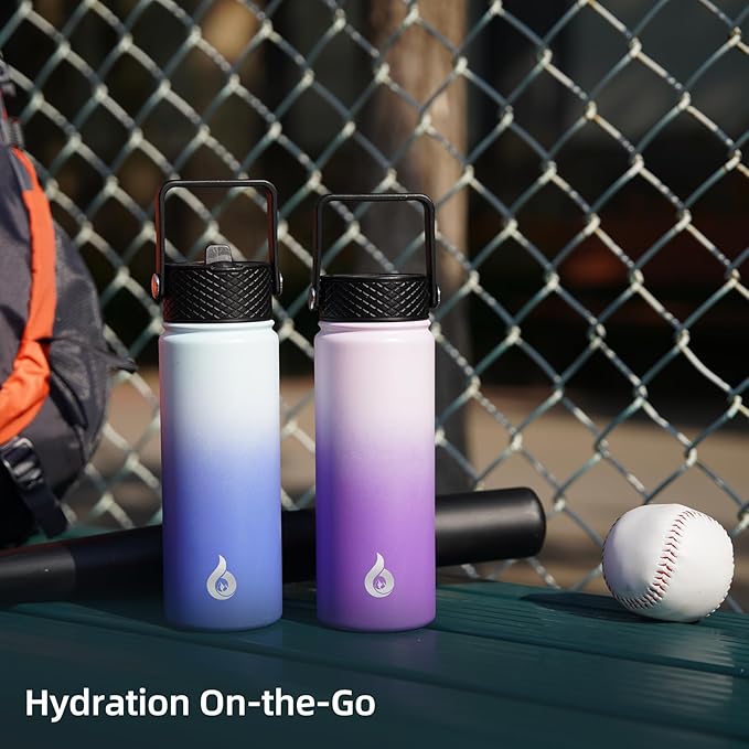 BJPKPK Insulated Water Bottles with Straw Lid, 40oz Stainless Steel Water Bottles with 3 Lids, BPA Free Leakproof Thermo, Tumblers, Cups for Sports, Gym- Sapphire