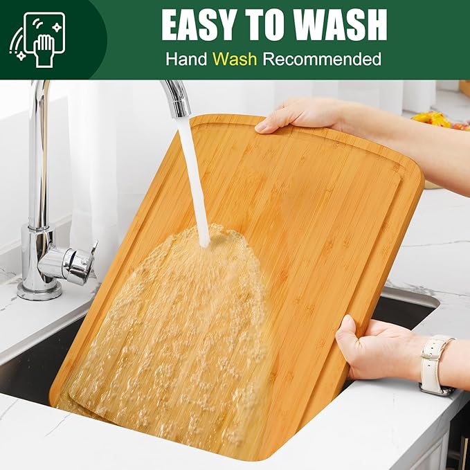 Homaxy Large Bamboo Cutting Boards for Kitchen,14.5x11.5" Wood L Cutting Board with Juice Groove, Wooden Butcher Block Chopping Board for Kitchen, Meat, Cheese, Fruit & Vegetables - Pre Oiled