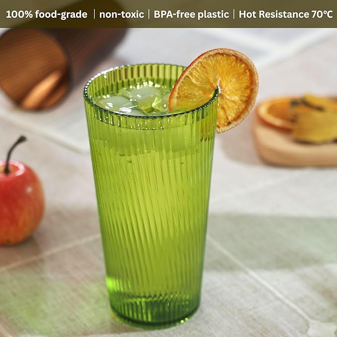 Plastic Drinking Glasses Set of 8, 19oz Unbreakable Kitchen Cups for Kids Dishwasher Safe Reusable Cups BPA Free Stackable Acrylic Tumbler for Kitchen, Bar, Holiday, Party, Dinner