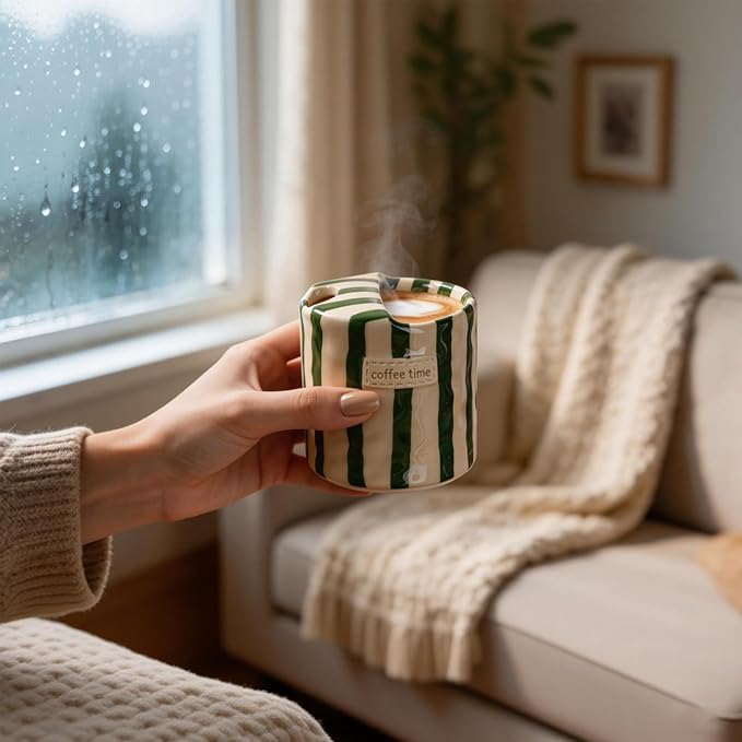 Coffee Mug Espresso Cup 10 OZ Novelty Ceramic Coffee Mugs Porcelain Coffee Cup Hand-Painted Striped Art Multiple Use for Kitchen Dining Travel Gift for Coffee Lovers Microwave & Dishwasher Safe