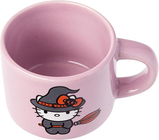 Silver Buffalo Sanrio Hello Kitty Halloween 4 Pack Stackable Ceramic Mug Set With Storage Rack, 3 Ounces