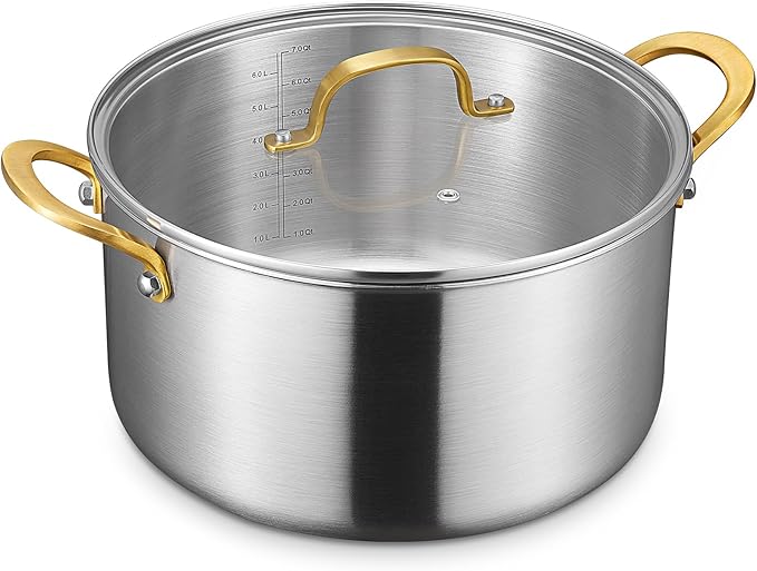BEZIA 8 Quart 3-Ply Stainless Steel Stockpot, Soup Pot with Lid in Fully Clad Tri-Ply Stainless Steel, Even Heat Distribution, Cooking Pot with Handles, All Cooktops Compatible, Perfect for Stew