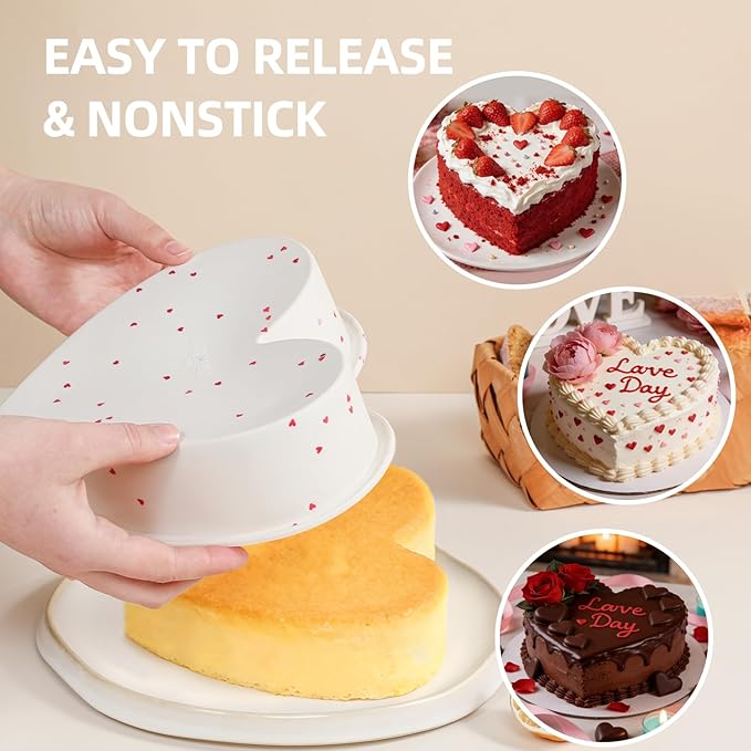SJ 3P Silicone Heart Shaped Cake Pans, 6 Inch 8 Inch 10 Inch Nonstick Cake Pan, BPA Free Silicone Heart Cake Baking Mold for Oven Dishwasher Safe-Heartdot