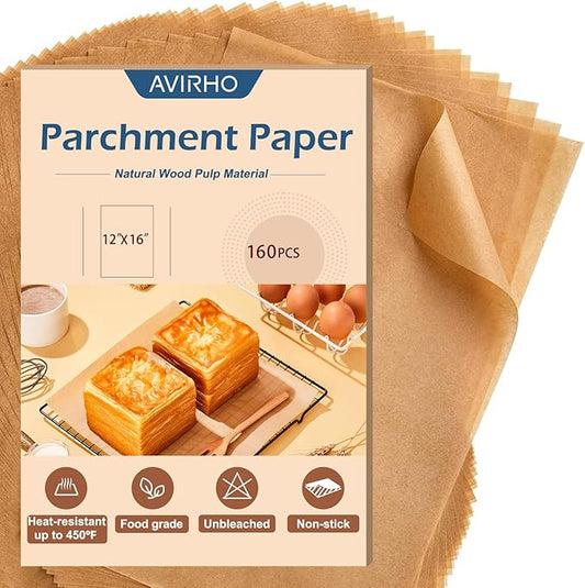 160 Pcs Unbleached Parchment Paper Sheets, 12x16 Inch Precut Baking Paper for Baking Sheet, Non-Stick Parchment Paper for Baking, Oven, Air Fryer, Grilling, Steaming, Cookies, Bread, Cake