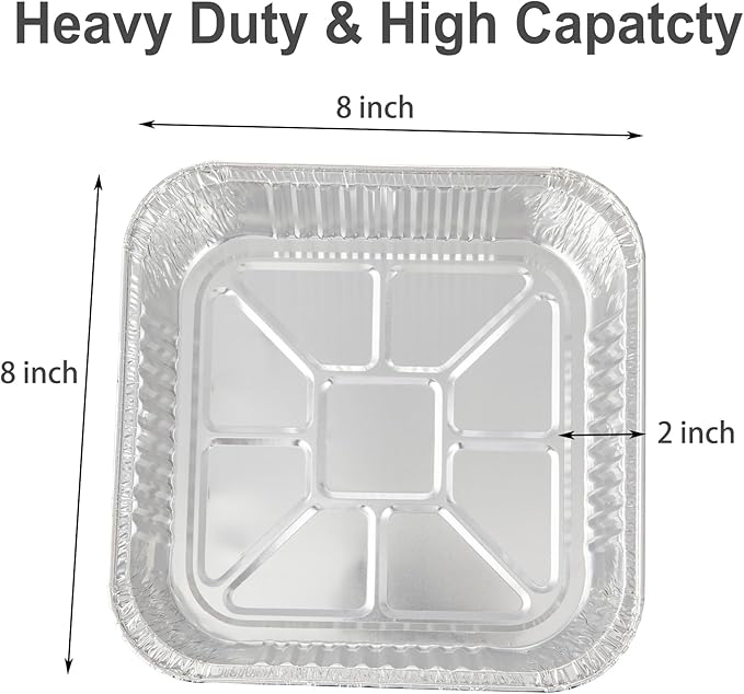 50pack- 8 x 8 Aluminum foil Pans Disposable,Heavy Duty Square baking Cake Pans, Cooking Tins Homemade Breads Oven, Baking Roasting Pan