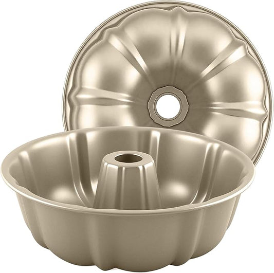 10” Cake Pan 2-PACK, Nonstick Round Cake Baking Pan, Buntz Pound Cake Mold,Tube Bakeware,Baking Mold for Jello/Gelatin/Chocoflan/Flan, Non Toxic, Easy Clean - Black