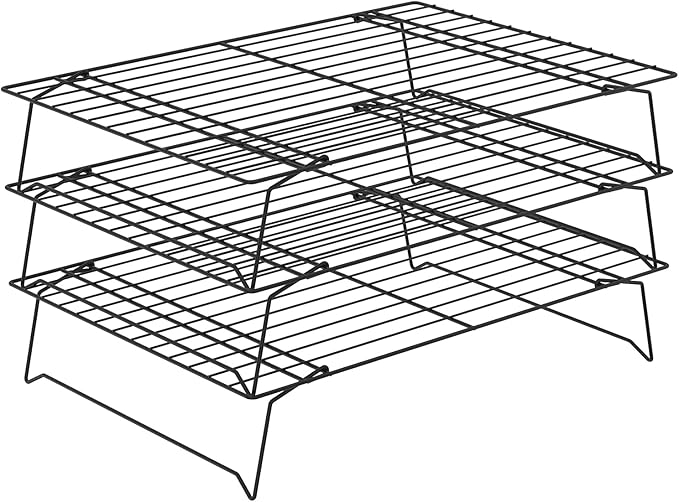 3-Tier Stackable Cooling Rack 13.4x9.4 Collapsible Baking Rack with Non-Stick Coating, Rustproof Heavy Duty Iron Wire Racks for Cooling, Baking, Grilling, Oven & Dishwasher Safe
