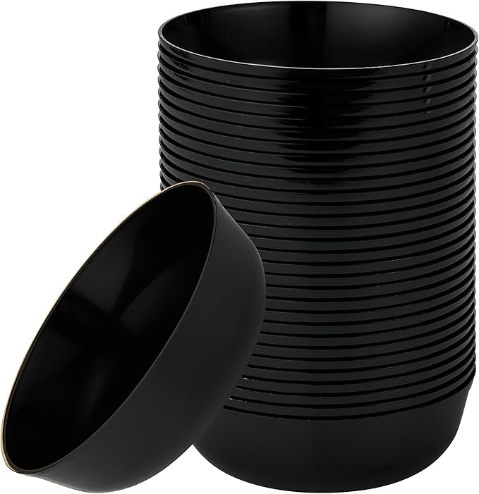 [30 Pack 16 OZ Bowls] Edge Collection Black Plastic Party Bowls Premium heavyweight Elegant Disposable Tableware Dishes