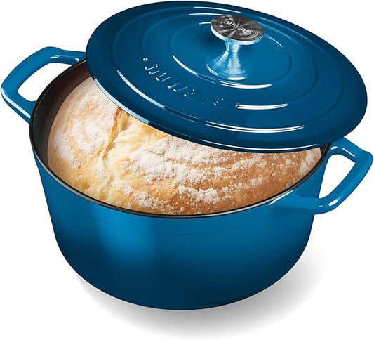 Nuwave 6QT Healthy Enameled Cast Iron Dutch Oven Pot with Lid, Heavy Duty 7-Layer Enamel, Enhanced Rust Protection, Dual Handles, Oven Safe to 500°F for Sourdough Bread Baking, Braise, Stew, Roast
