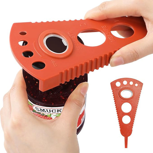 Jar Opener for Weak Hands & Seniors, Multi-Functional Bottle Opener Tool for Lids, Tabs, Caps, Pull Rings, 5-in-1 Can Opener Dark Red