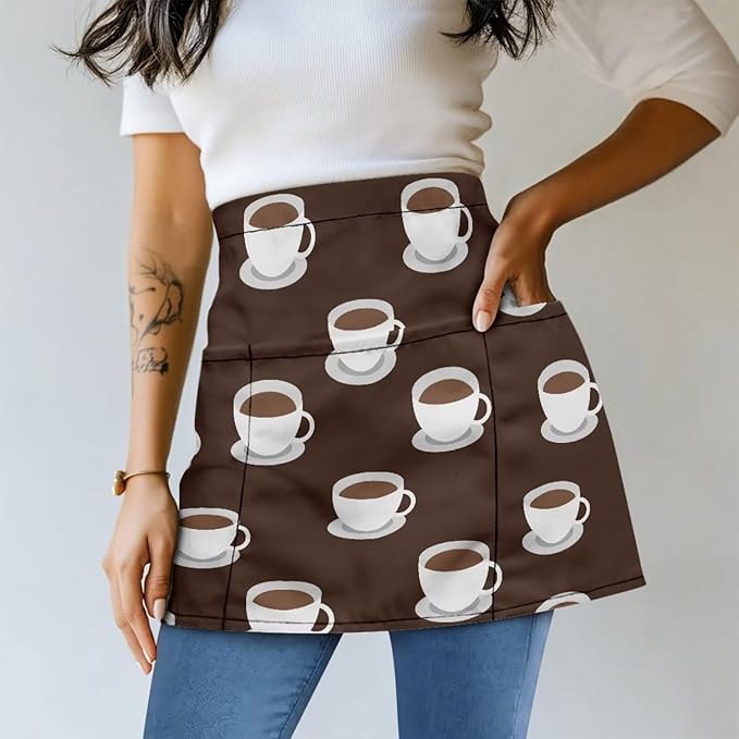 Server Waitress Waist Apron with 3 Pockets, Short Aprons for Servers,Waiter Apron For Waiter Accessories