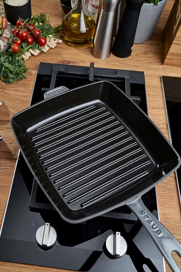 Staub Cast Iron 10-inch Square Grill Pan - Graphite Grey, Made in France