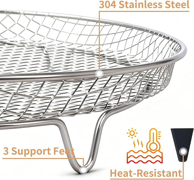 Air Fryer Racks, Cooling Racks for Cooking and Baking 8 inch,Round Stackable Rack with Spare Clip and Silicone Feet, Stainless Steel Kitchen Household, Fit all 4.2QT - 5.8QT Air Fryer