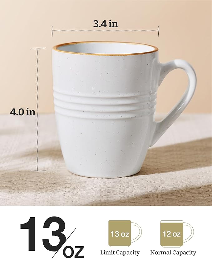 famiware Jupiter Coffee Mugs Set of 6, 13 oz Coffee Mug, Microwave and Dishwasher Safe, Coffee Cups with Handle for Coffee, Tea, Cocoa, Milk, White