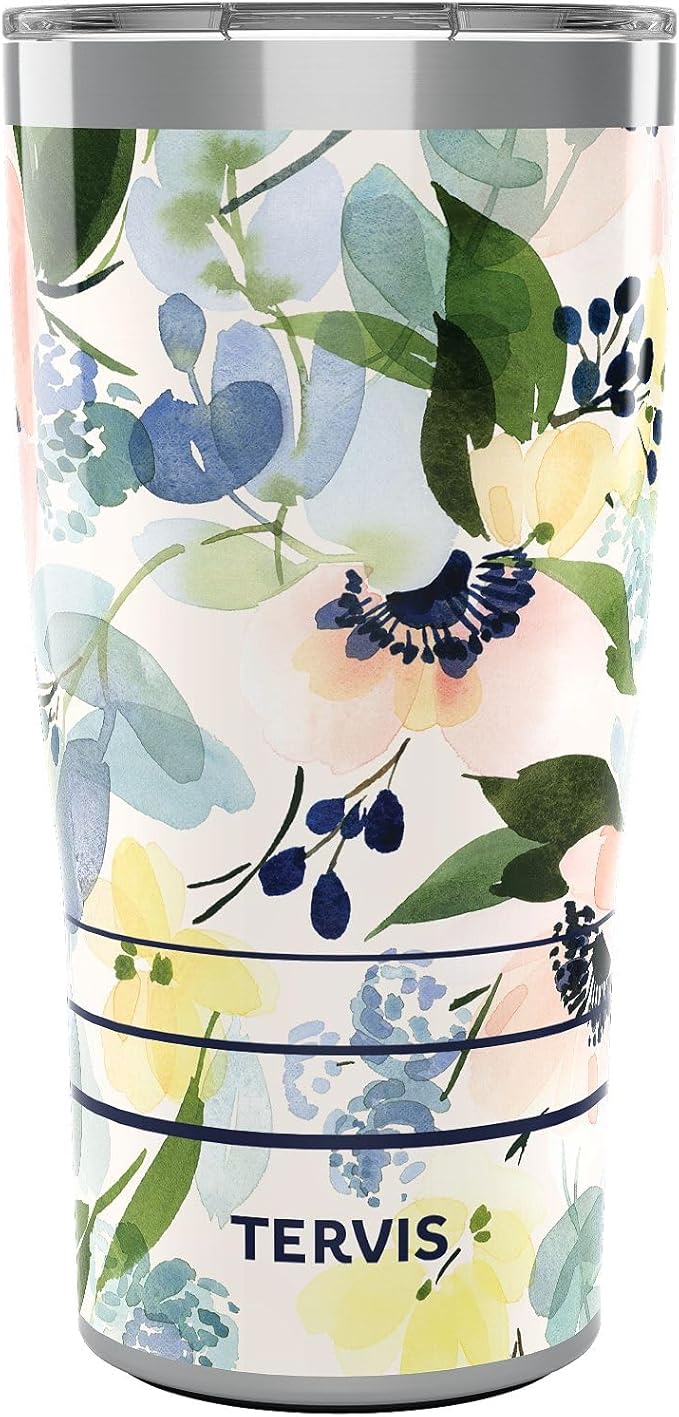 Tervis Traveler Yao Cheng - Floral Anemones Triple Insulated Tumbler Travel Cup Keeps Drinks Cold & Hot, 20oz, Stainless Steel