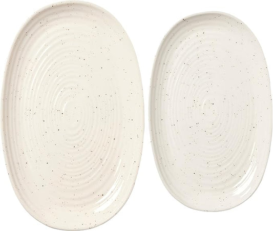 SANGO Siterra 2-Piece Speckled Stoneware Serving Platter Set for Easter - Large & Medium Ceramic Platters with Glossy Rustic Glaze, White Serving Dishes for Entertaining, Microwave and Dishwasher Safe