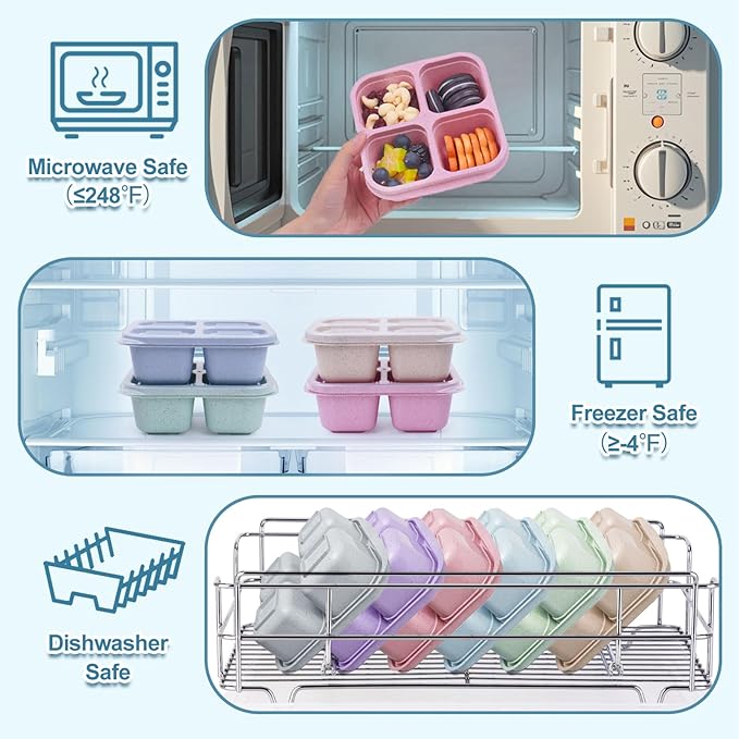 20 Pack Snack Containers, 4 Compartments Reusable Meal Prep Lunch Containers, BPA Free Bento Snack Box, Divided Food Storage Containers for Travel, Picnic, Microwave and Dishwasher Safe