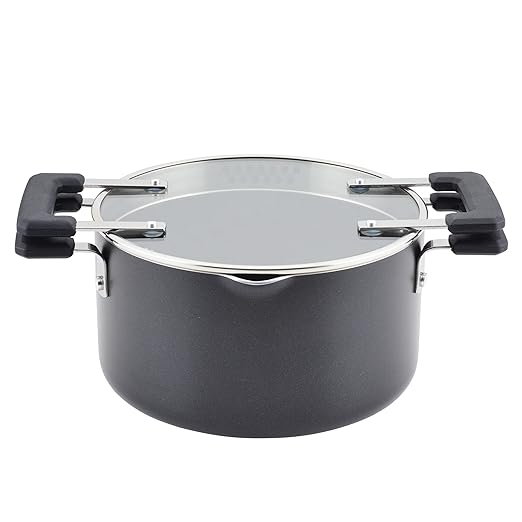 Farberware Cookstart DiamondMax Nonstick Straining Saucepot with Lid, Dishwasher Safe, 6 Quart - Black