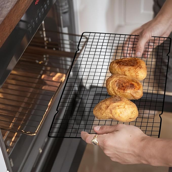 6Pcs 16x10 Inch Cooling Racks, Stainless Steel Baking Rack with Handle, Wire Rack & Cookie Cooling Rack for Roasting, Grilling, Drying Oven and Dishwasher Safe