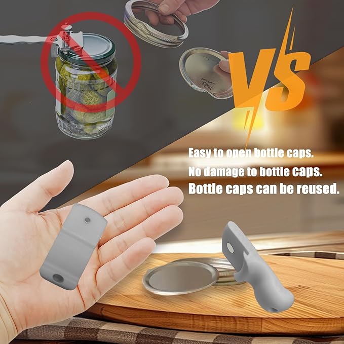 Mason Jar Opener and Canning Tool, Compatible with Mason Jar Lids, Releases Vacuum Seal on Wide Mouth and Regular Mouth, Magnetic Lid Lifter for Canning, Pickling (silver)