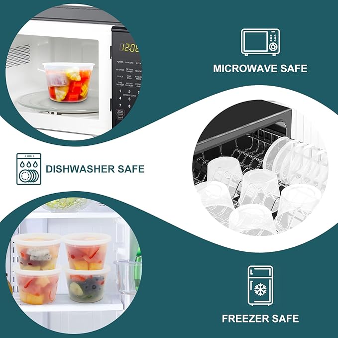 WGCC Deli Containers with Lids - 16 oz Plastic Food Storage Containers, 48 Sets - BPA Free, Microwave, Freezer & Dishwasher Safe