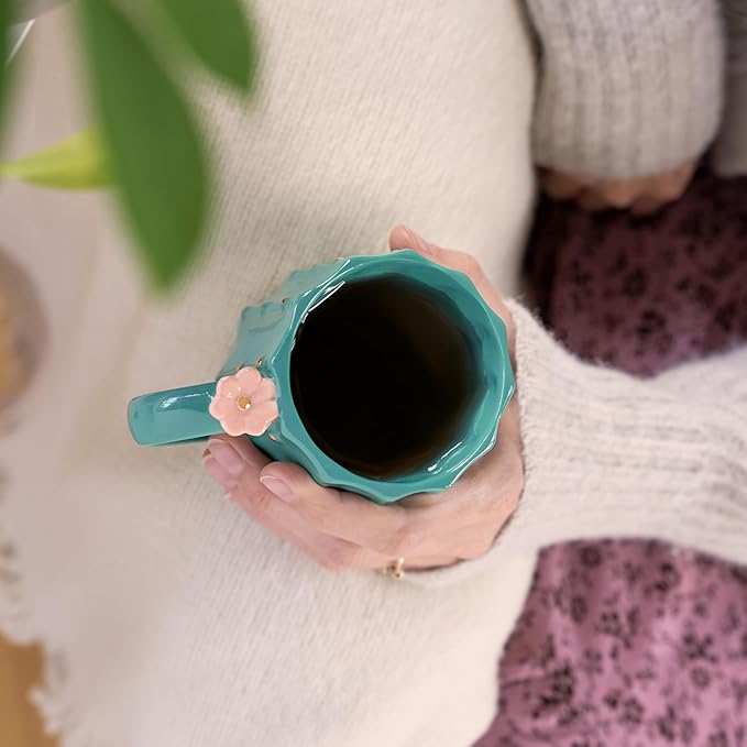 Pinky Up Cactus Ceramic Coffee Mugs, Tea Cups, Travel Mug, Latte Cup, Drinking Glasses for Chocolate, Milk, Cocktails, Mocktails, 12 oz, Set of 1
