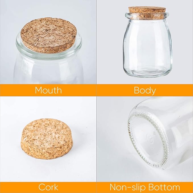Brajttt Glass Mini Yogurt Jars 40 Pack, 7 oz Favor Jars With Cork Lids, Pudding Containers, Mason Wedding Favors Honey Pot With Label Tags and String