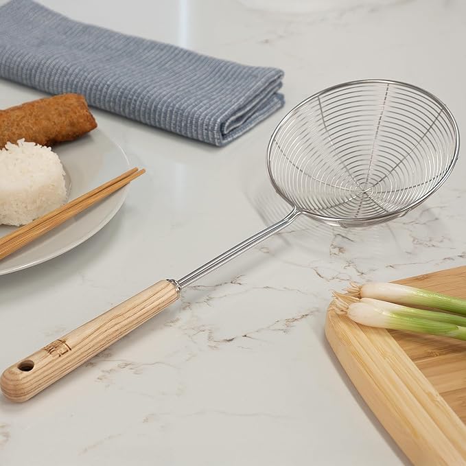 Joyce Chen Deluxe Kitchen Spider Strainer Stainless Steel 5-Inch Wire Basket with Heat-Resistant Wood Handle