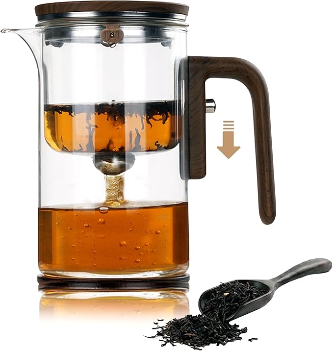MIIKA Magic Glass Tea Pot with Infuser for Loose Tea – Bottom Dispense Stainless Steel Strainer, Borosilicate Glass, Elegant Tea Scoop, Protective Base and Drip-Free, Easy-to-Clean Design