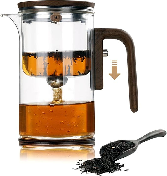 MIIKA Magic Glass Tea Pot with Infuser for Loose Tea – Bottom Dispense Stainless Steel Strainer, Borosilicate Glass, Elegant Tea Scoop, Protective Base and Drip-Free, Easy-to-Clean Design