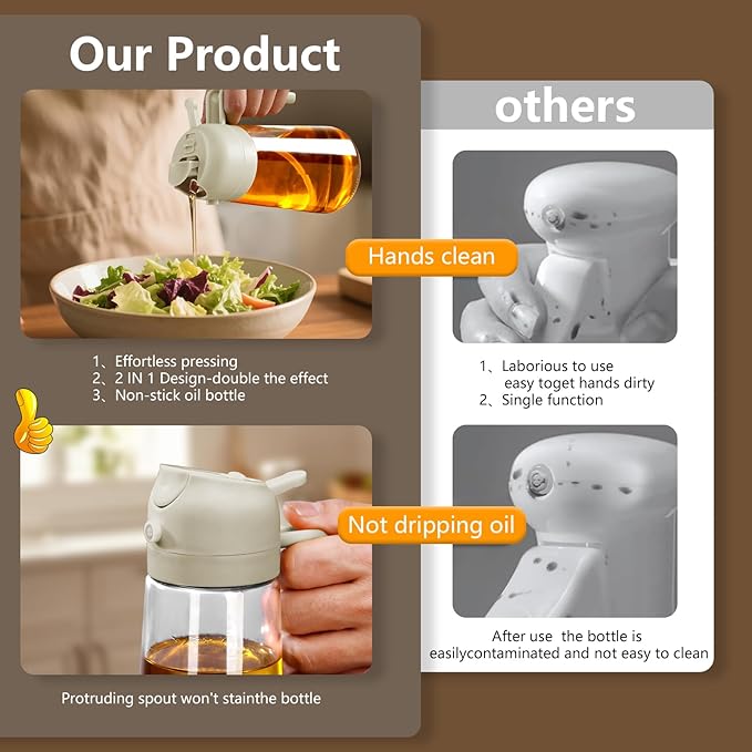 2PCS Oil Sprayer for Cooking, 16oz/470ml Glass Oil Dispenser/Pour Bottle, Kitchen Accessories, Kitchen Gadgets for Air Fryer, Salad, BBQ, with Stickers (Green,White)