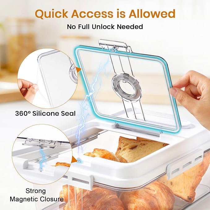 Dynta Bread Box for Homemade Bread for Kitchen Counter Airtight, Time Recording Bread Storage Container with Lid, Bread Keeper for Toast, Bagel, Donut and Cookies, 2 Pack
