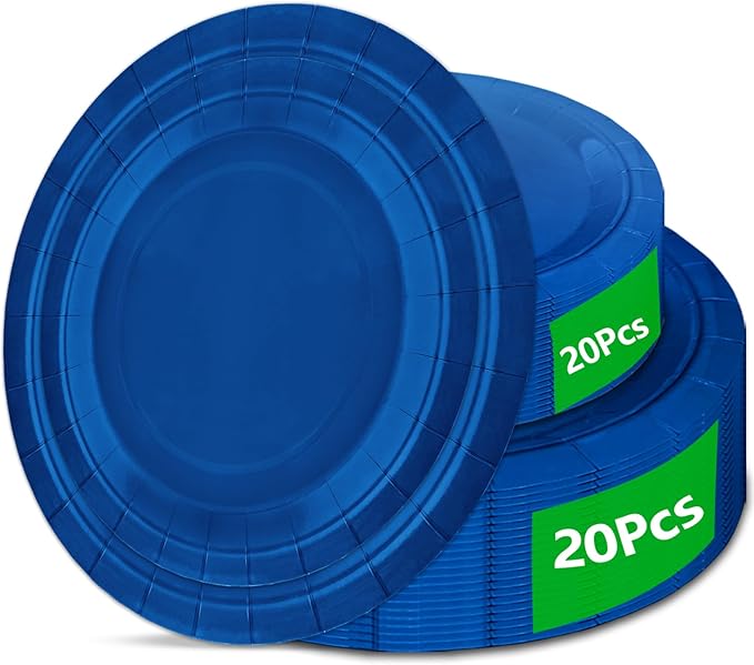 40Pcs Disposable Paper Plates Blue,Including 20pcs 9" and 20pcs 7" Plates,Strong and Sturdy Disposable Plates for Party, Dinner, Holiday, Picnic,Birthday Party, Dinner Table, Wedding