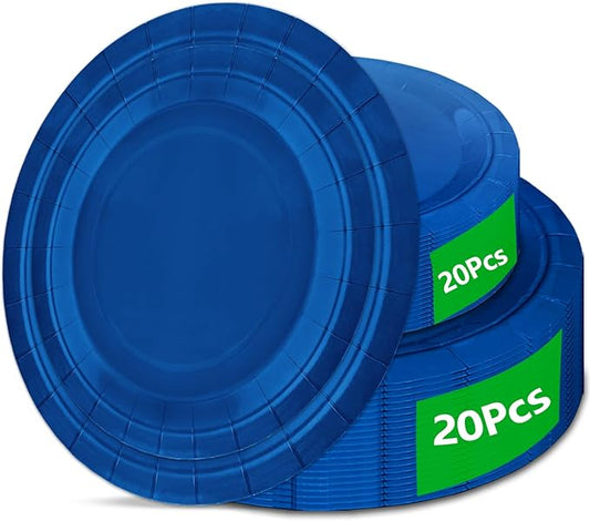 40Pcs Disposable Paper Plates Blue,Including 20pcs 9" and 20pcs 7" Plates,Strong and Sturdy Disposable Plates for Party, Dinner, Holiday, Picnic,Birthday Party, Dinner Table, Wedding