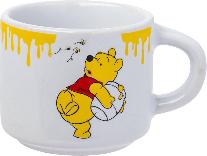 Silver Buffalo Disney Winnie the Pooh Honey "Hunny" Drips 4pc Stackable Ceramic Espresso Small Cup Set, 3 Ounces