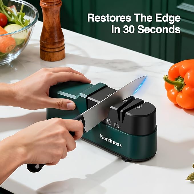 Knife Sharpener, Professional Electric Knife Sharpener for Home Use, 2 Stages for Quick Sharpening & Polishing, 100V-240V Global Voltage Design, Green