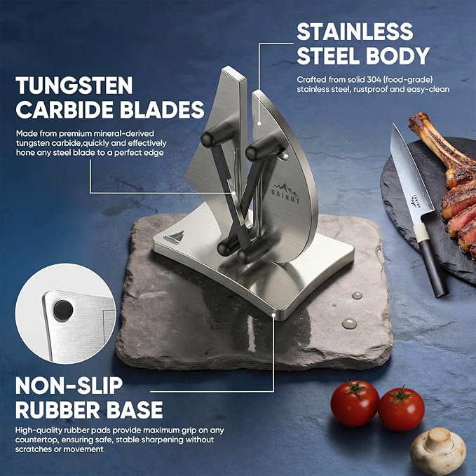 VN3 Professional Knife Sharpener | 3-Action Streamlined Sailboat Design for Effortless Knife Sharpening - The Ultimate Tool for Precision 11 to 21 Degree Angles (Upgrade Stainless Steel)