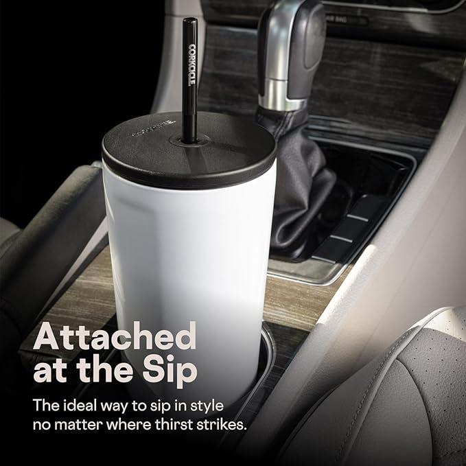 Corkcicle Cold Cup Insulated Tumbler with Straw - Keeps Drinks Cold for 12 Hours - Triple-Insulated Stainless Steel - Leak-Resistant Lid - Summer Drinkware Gift - 24 oz - Steel Shadow