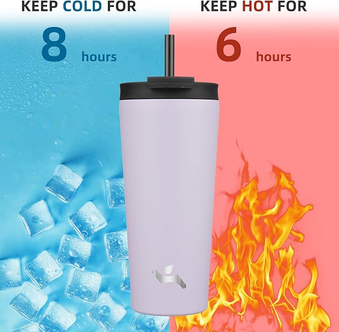 22 OZ Insulated Tumbler with Lid and 2 Straws Stainless Steel Water Bottle Vacuum Travel Mug Coffee Cup,Taro