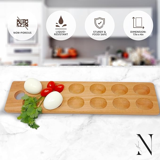 Namre' Wooden Deviled Egg Platter - Holiday Entertaining Deviled Egg Plate & Charcuterie Board - Recipes Included.