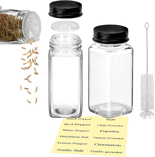 2Pcs 4oz Square Glass Spice Jars with Label, Empty Containers with black iron Lids , Square Seasoning Containers Trial and Supplement Set, Small Seasoning Bottles for Salt, Herbs, Sugar, Pepper (2)