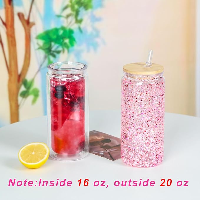 15 Pack Acrylic Snow Globe Tumbler, 20 Oz Pre Drilled Double Wall Snow Globe with Bamboo Lid Supplies Kit, Plastic Snowglobe Tumbler Diy Kit Including Cups And Diy Tools